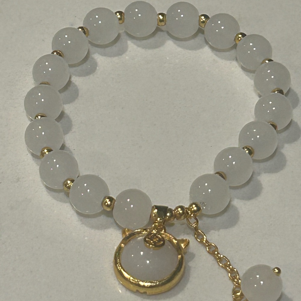 Elegant Gold and White Beaded Bracelet Bundle